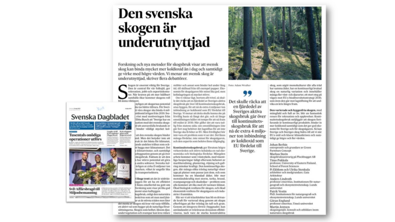 Debattinlägg i SvD – ”Den svenska skogen är underutnyttjad”